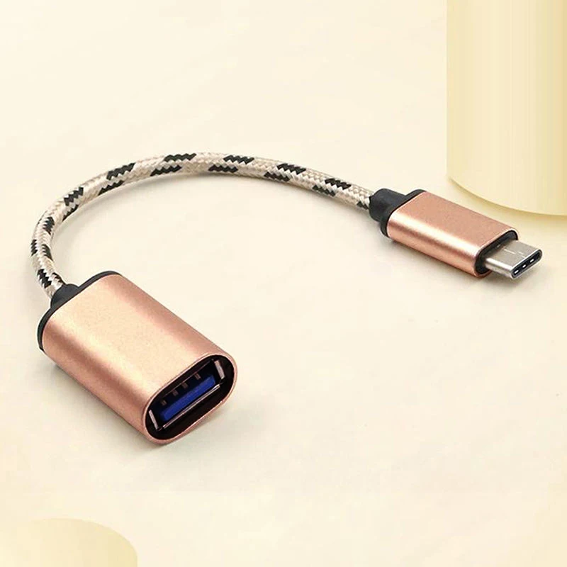 Высококачественный плетеный кабель type-C USB 3,1 папа-USB 2,0 мама адаптер OTG кабель type C OTG кабель адаптер 16,5 см золото