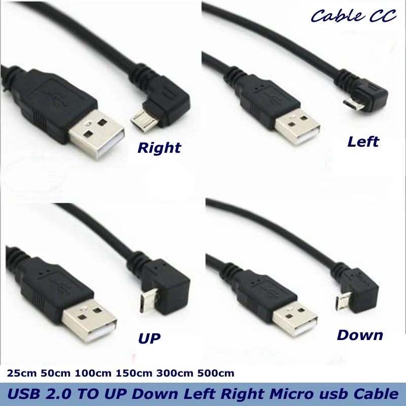 Вверх вниз влево вправо под углом 90 градусов USB Micro папа к кабель для передачи