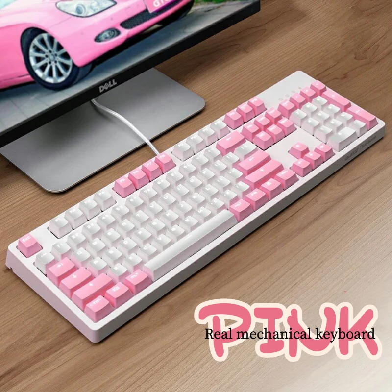 

Ajazz Pink Mechanical Gaming Keyboard PBT Keycaps White Backlight USB Wired Keyboard With Cherry MX Switch For PC/Laptop
