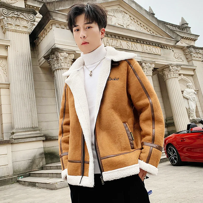 Spring And Autumn Lambs Wool Coat Men Brushed And Thick Cotton-padded Clothes Korean-style Loose-Fit INS Cotton Coat Popular Bra