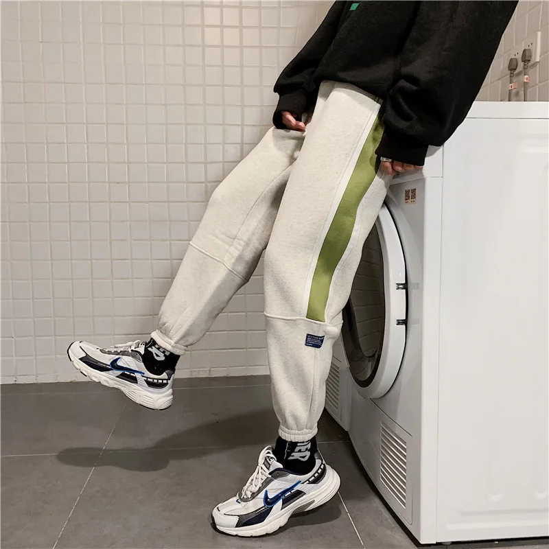 

Beige And Black Stitching Contrast Color Pants Spring And Autumn All-Match Casual Trousers Trendy Loose-Fitting Sports Pants