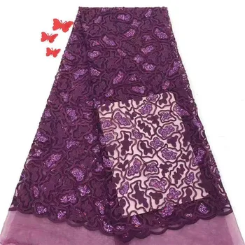 

Sequined Embroidered Mesh Tulle Lace Fabric 2019 purple New Design Evening Dress Net Fabrics French African Net Sequins Lace
