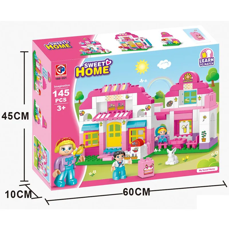 

Children Plastic Fight Inserted Large Particles Sweet Home 145 Block Square Assembled Flexible Building Blocks Kindergarten Toy