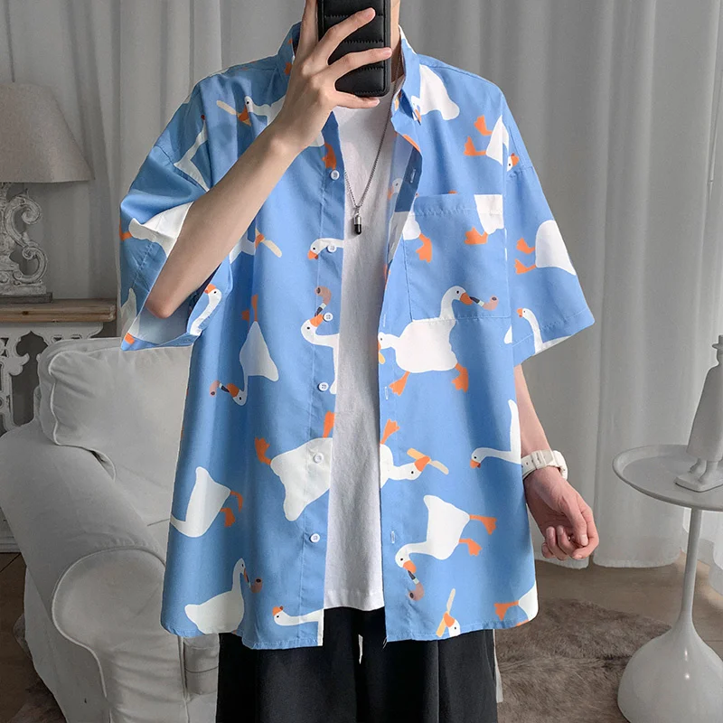Ruffian shirt men's short sleeve trend summer fashion brand ins 5-sleeve shirt loose casual camisa masculina camisas hombre men casual shirt