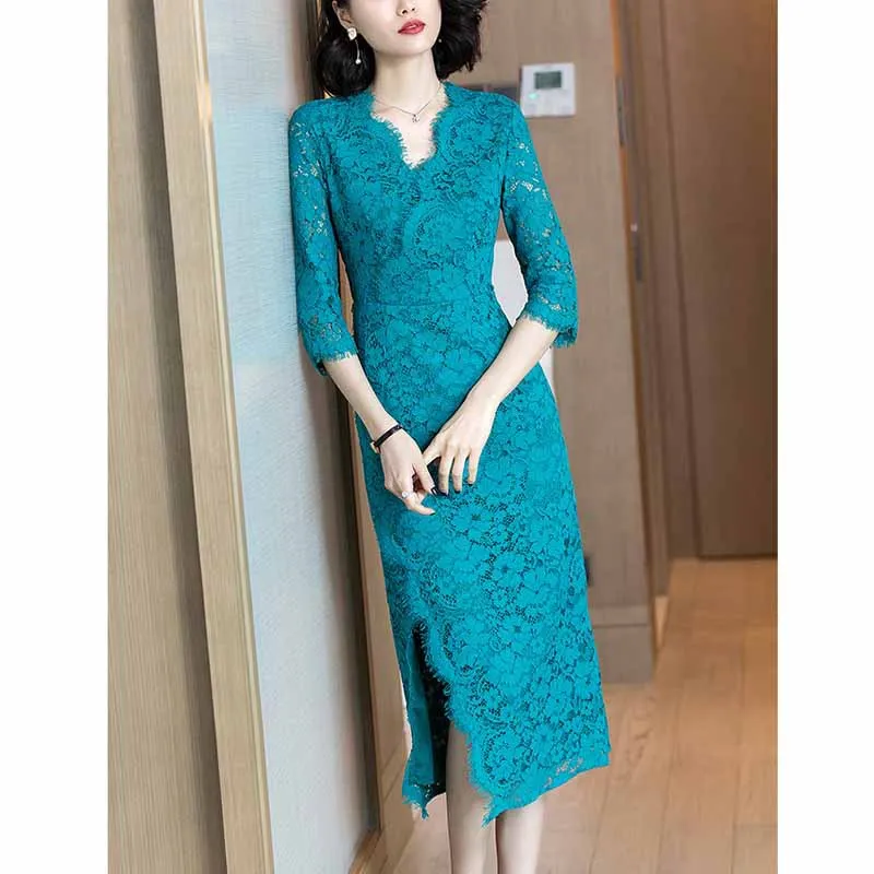 

Lace Crochet Elegant Very Fairy Feminine Dress Formal Occasion WOMEN'S Dress Slit Spring And Autumn 2019