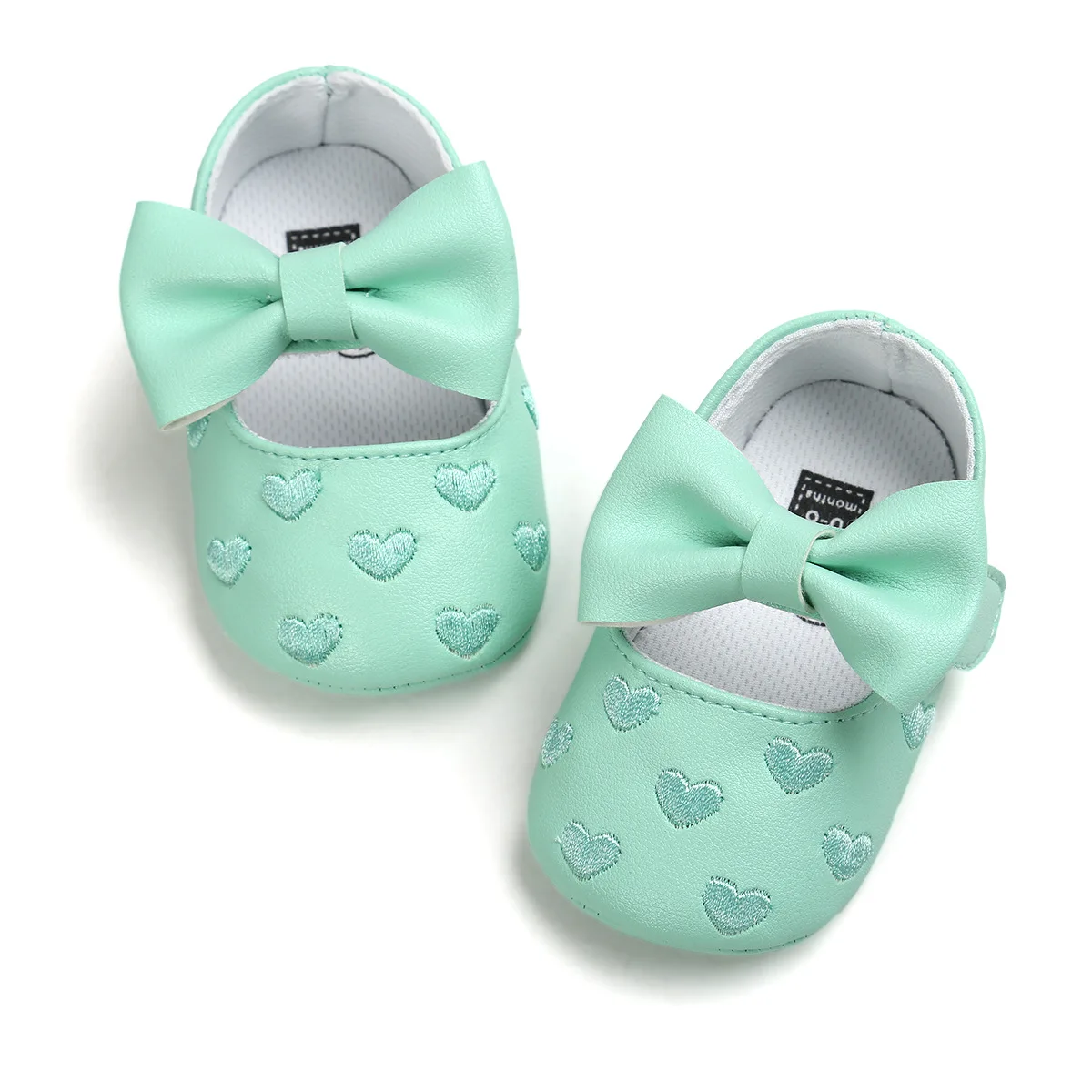 Обувь для новорожденных девочек; модная обувь принцессы с милым бантом; однотонная обувь из искусственной кожи на мягкой нескользящей подошве; обувь для малышей - Цвет: Зеленый