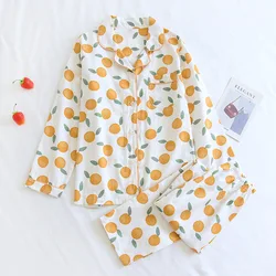 New Spring and Autumn Ladies 100% Cotton Pajamas, Long-sleeved Trousers, Two-piece Cardigan Lapel Home Service Suit Sleepwear