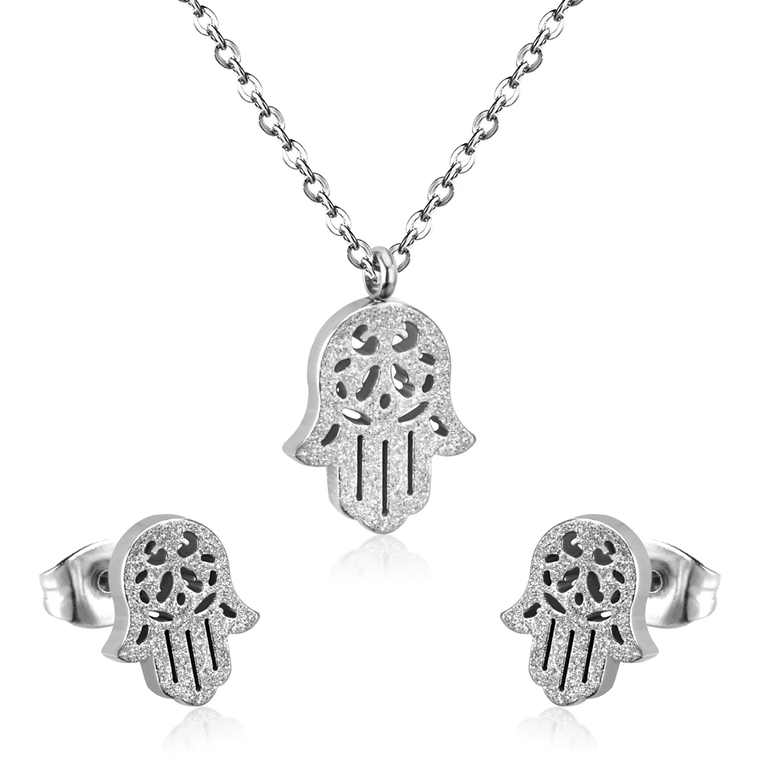 LUXUKISSKIDS Animal Cat Jewelry Sets Stainless Steel 316L Hamsa Hand Necklace For Women/Girls Dubai Indian African Jewelry Sets 