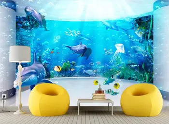 

CJSIR Custom Wallpaper Mural Fantasy Underwater World Aquarium Dolphin Wall Murals 3d Wallpaper Papel De Parede Para Quarto