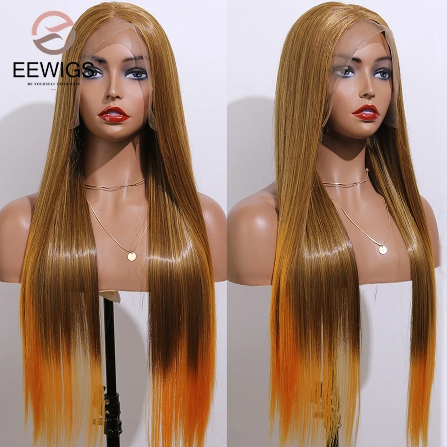 

EEWIGS Glueless 13x6 Lace Front Wig 150 Density Straight Synthetic Lace Front Wig Blonde Ombre Orange Wigs High Temperature Hair