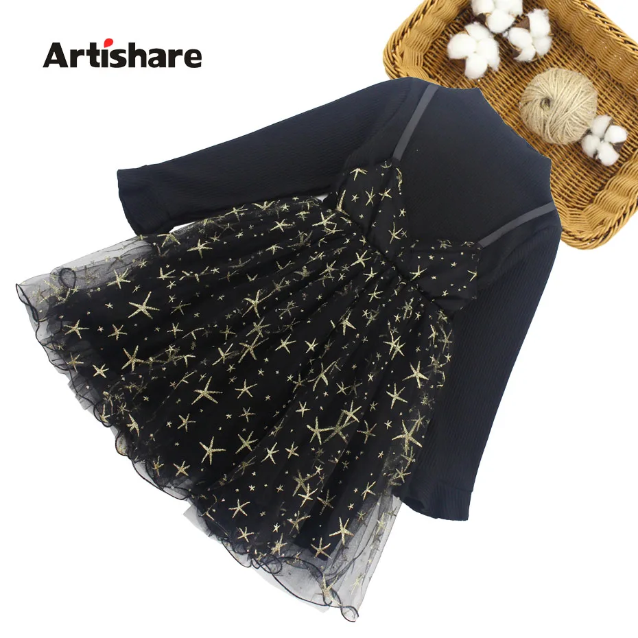 Сетчатое платье для девочек платье принцессы для девочек с рисунком звезды милое праздничное платье осенняя одежда для девочек рождественский подарок для детей 6, 8, 10, 12, 14 лет