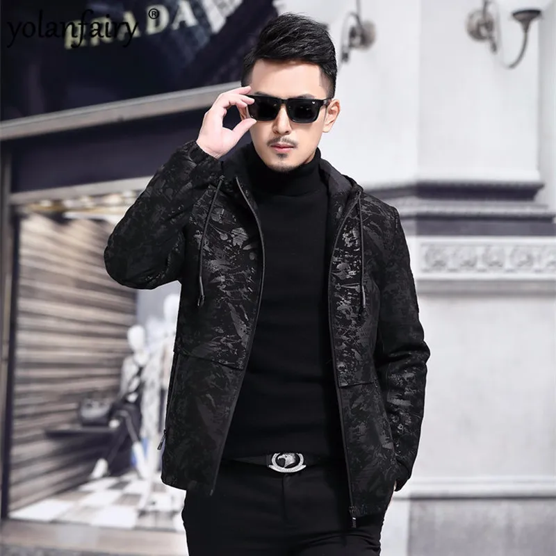 Мужская кожаная куртка с капюшоном из 100% овчины принтом s Chaqueta Cuero Hombre 1802 YY442