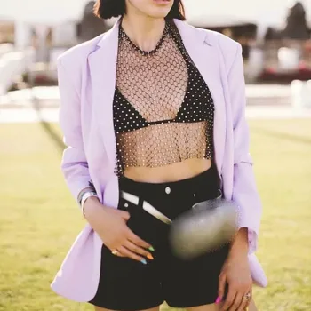 

Fall Winter Women Purple Single-Breasted Casual Blazers Notched Loose Jackets Pockets Oversize Blazers