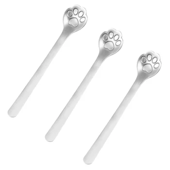 

8Pcs Coffee Spoon Mixing Scoops Cat Paw Spoons Stainless Steel Colander