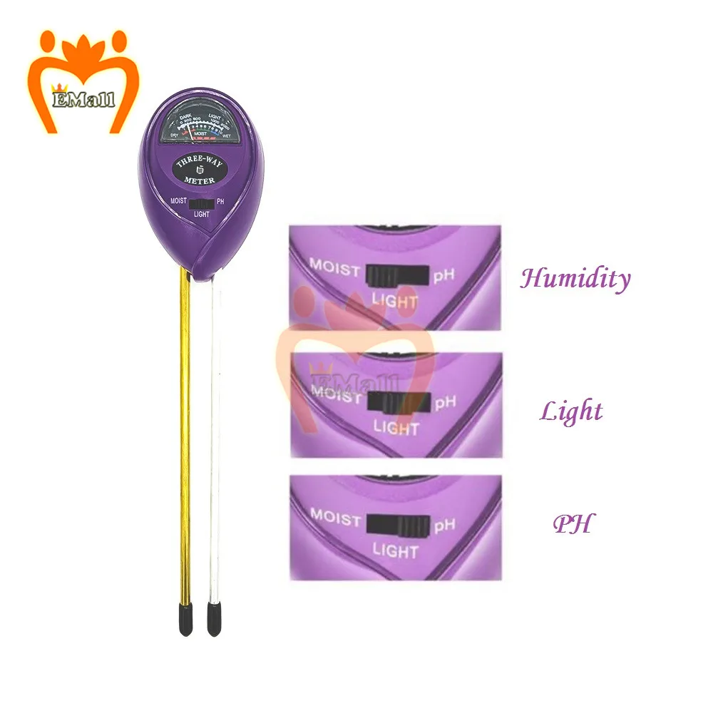 3 in1 Soil Water Moisture PH Meter Acidity Humidity Sunlight Light PH Test Garden Plants Flowers Moist Tester Testing Instrument