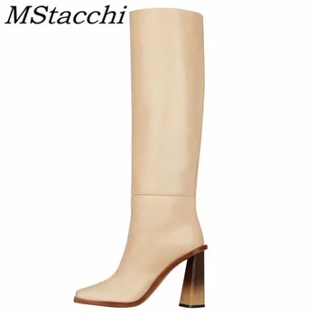 

Mstacchi Fashion Women Knee High Boots Women Square Toe Tapered Heel Shoes Mujer High Qulaity Autumn Winter Boots Ladies Shoes
