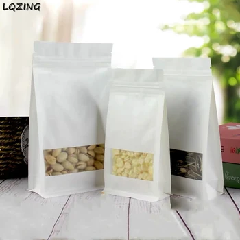 

White Kraft Paper Zip lock Self Sealing Bags Frosted Window Stand up Gift Dried Food Nuts Tea Packaging Bag Smell Proof Pouches