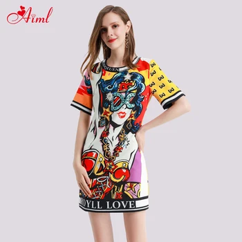 

Designer Summer New Ropa Mujer Sequin Beading short Sleeve Round neck Printing Sailor Moon Party Dress Short Dress