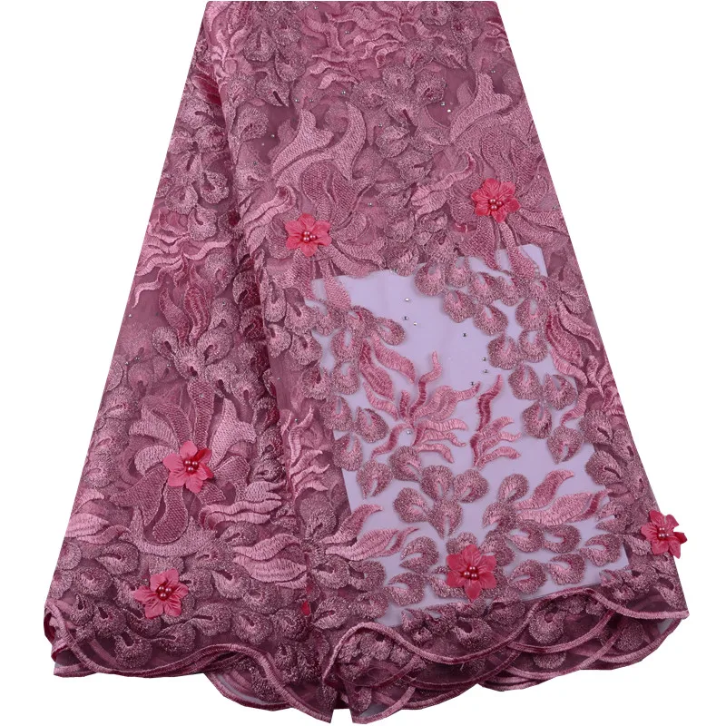 Nigerian 3D Flower Lace Fabrics With Beads High Quality African Tulle Fabric Onion French Embroidered For Party S1474 | Дом и сад