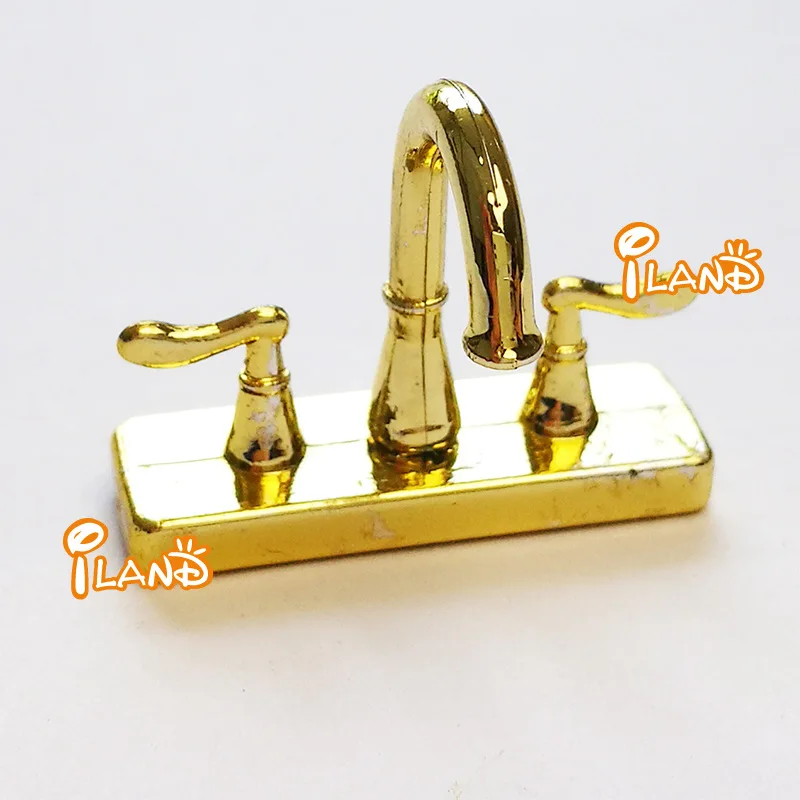 [DIY] 1: 12 кукольный домик аксессуары для мини-мебели золотой тон двойной открытый кран