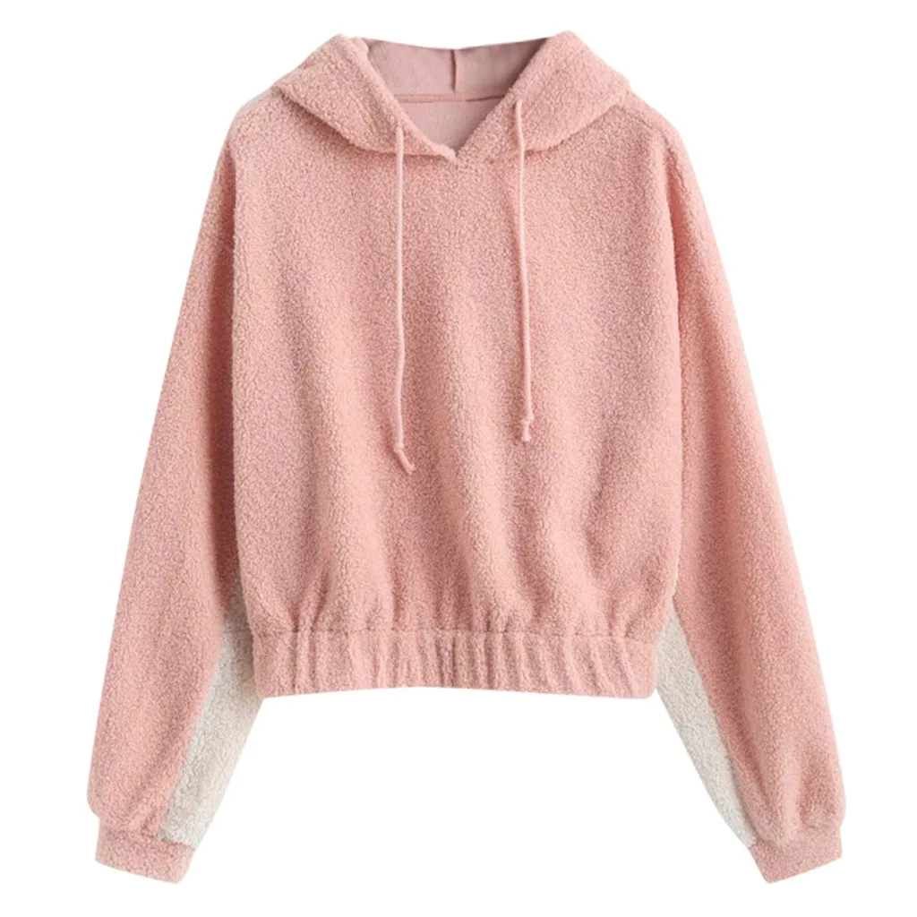 Pink TELOTUNY/Новые Модные женские толстовки на осень и зиму, однотонные Топы с капюшоном, женские толстовки с длинными рукавами, сохраняющие тепло топы, блузка 828 - Цвет: Pink