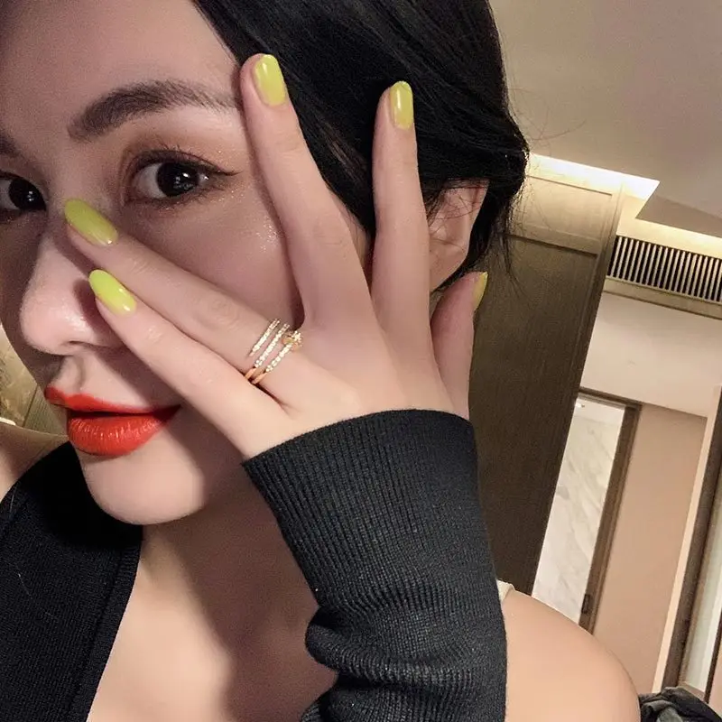 Multi-Layer Nail Inlaid With Rhinestones Round Open Rings For Women Korean Fashion Charm Lady Wedding Bands Party Classic Rings