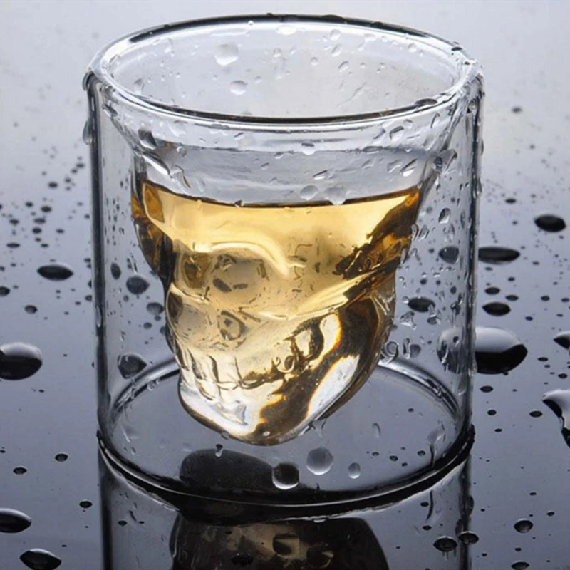 

GXYAYYBB 25ML/75ML/150ML/250ML Double Wall Skull Head Cup Shot Wine Glass Beer Tea Vodka Bar Transparent Crystal Whiskey Cup