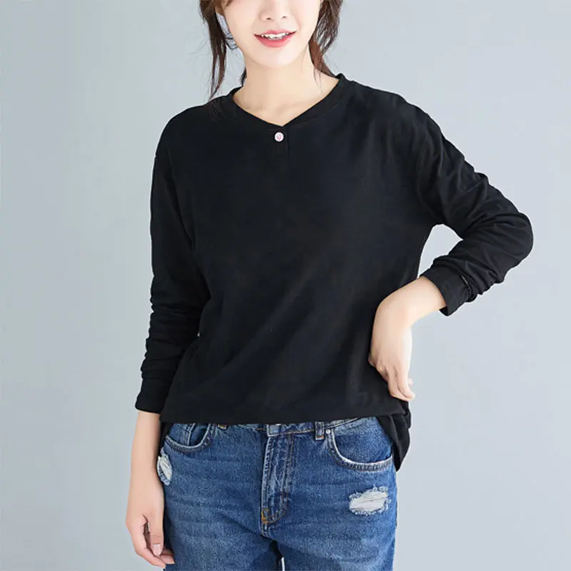 DIMANAF 2020 Plus Size T-Shirt Women Autumn Tops Long Sleeve Loose Casual Style Vintage Soft Cotton Show Thin New Elegant Tees