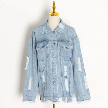 

2020 Pack Hole Cowboy Coat Female Loose Leisure Hong Kong Flavor Medium Length Money Bf Wind Jacket Female