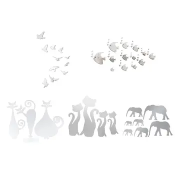 

Fashion Cute Animals DIY 3D Acrylic Removeable Mirror Wall Stickers Decals Art Baby Room Home Decor(4Pcs Cat,Silver)