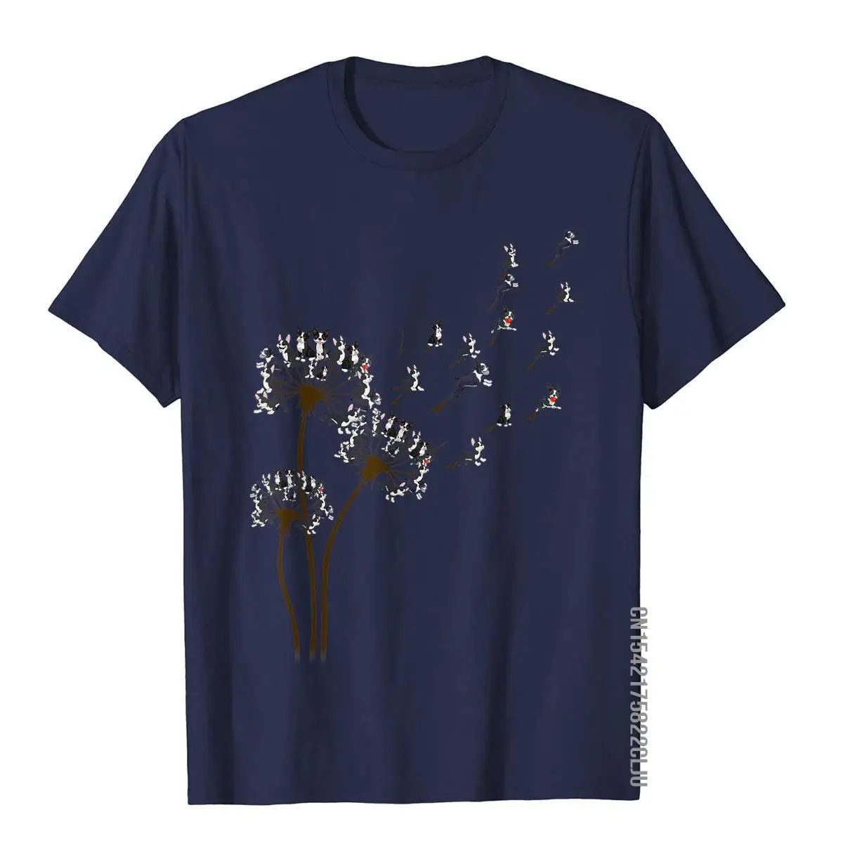 Boston Terrier Flower Fly Dandelion Boston Terrier Funny Dog T-Shirt__97A3661navy