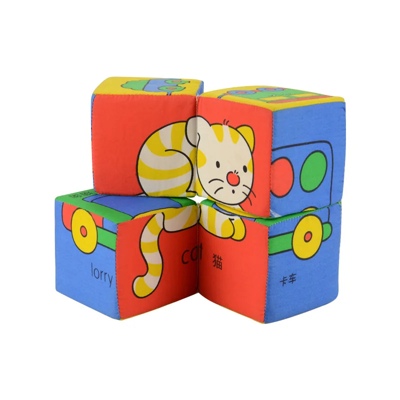 Детские погремушки игрушки мягкая ткань строительные блоки цифры буквы животное чучело куб образовательные погремушки блоки игрушки 6 месяцев+ детские игрушки - Цвет: 4pcs-TF349C