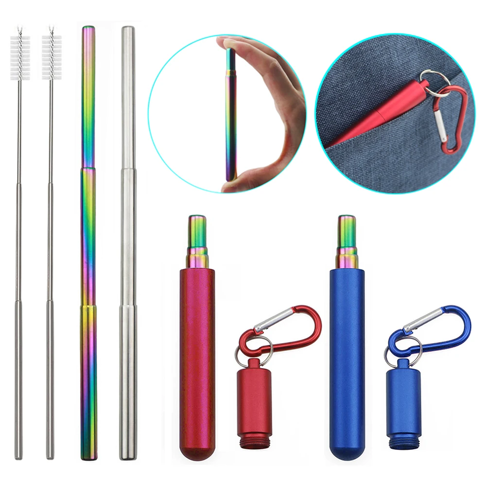 

Telescopic Metal Straw Stainless Steel Drinking Straw Portable Travel Camping Reusable Collapsible Straw with Cleaner Brush Set