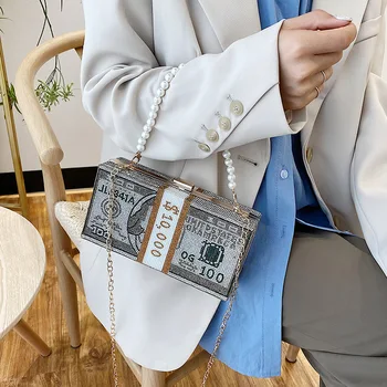 

2020 New Fashion Pearl Handbag Handmade Diamond Box Bag Chain Shoulder Messenger Female Bag High Quality Women Purse and Handbag