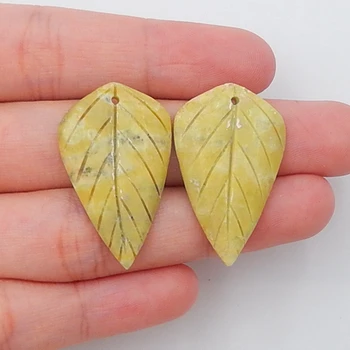 

Jewelry accessories, Birthday gift,Natural Serpentine Carved leaves fashion Earring Beads,30x19x4mm，5.2g