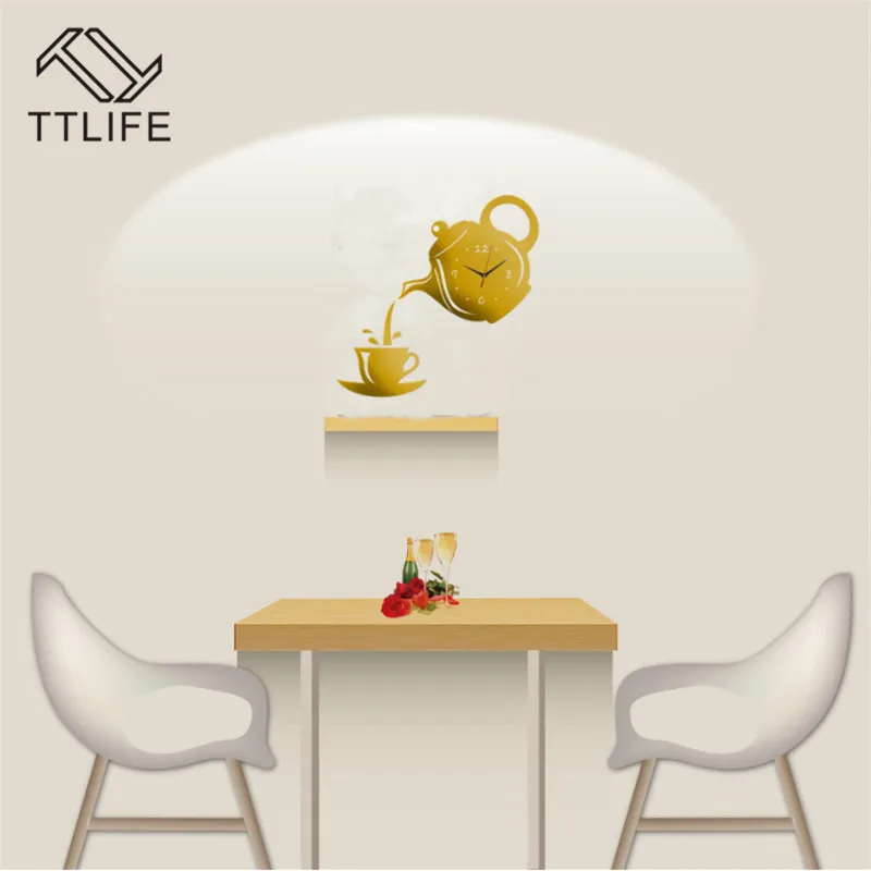 TTLIFE Многоцветный Пластиковый Чайник настенные часы 3D акриловые наклейки на стены Съемные зеркальные настенные стикеры домашние зеркальные наклейки роспись