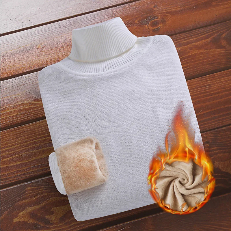 Мужской Однотонный свитер с высоким воротником утепленный хлопковый в Корейском