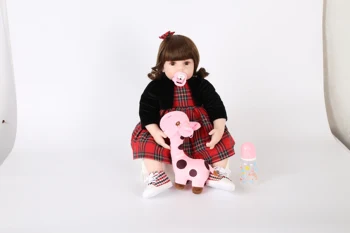 

Forrsdor new 58cm silicone bebe reborn doll plaid dress and black jacket jacket baby with cute dolls for children's best gift