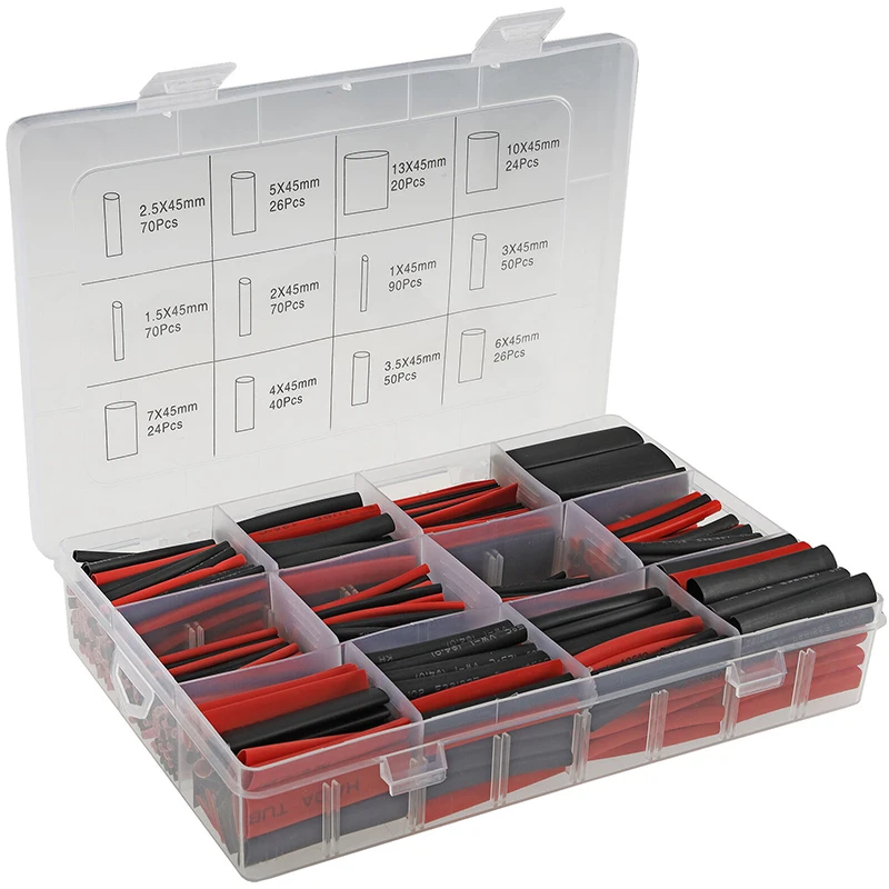 560pcs/set Black & Red 2: 1 Ratio Heat Shrink Tube Heat Shrink Tubing Assortment Durable Insulated Shrinkable Tube