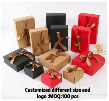 

20pcs/lot Kraft paper boxes with ribbon White Black red Candy Bag Wedding Gift Box Package Birthday Party Decoration Bags