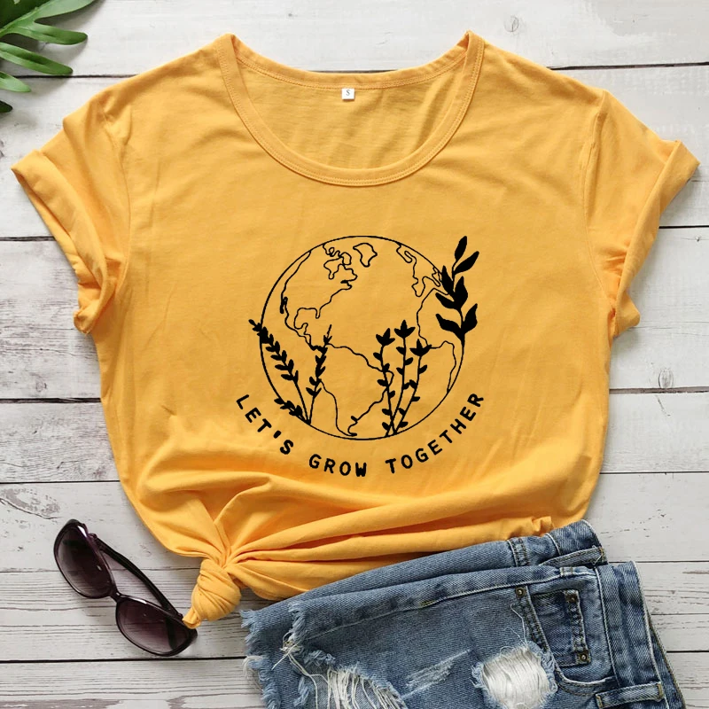 

Let's Grow Together T-shirt Aesthetic Women Short Sleeve Mental Health Tshirt Funny Unisex Graphic Motivational Quote Tops Tees