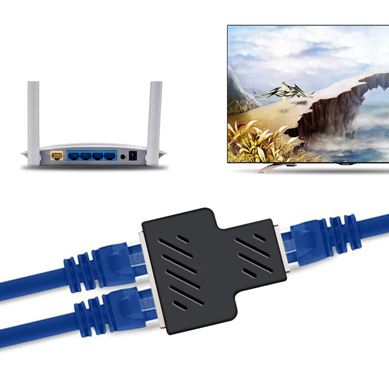 Разветвитель сетевого кабеля переходник с 1 на 2 разъемами LAN RJ45 бескислородный