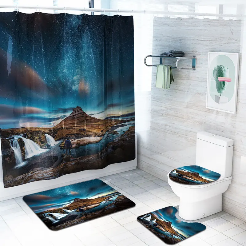 

waterproof screen polyester fabric shower curtains home decorative landscape star mountain pattern curtain for bathroom DW096