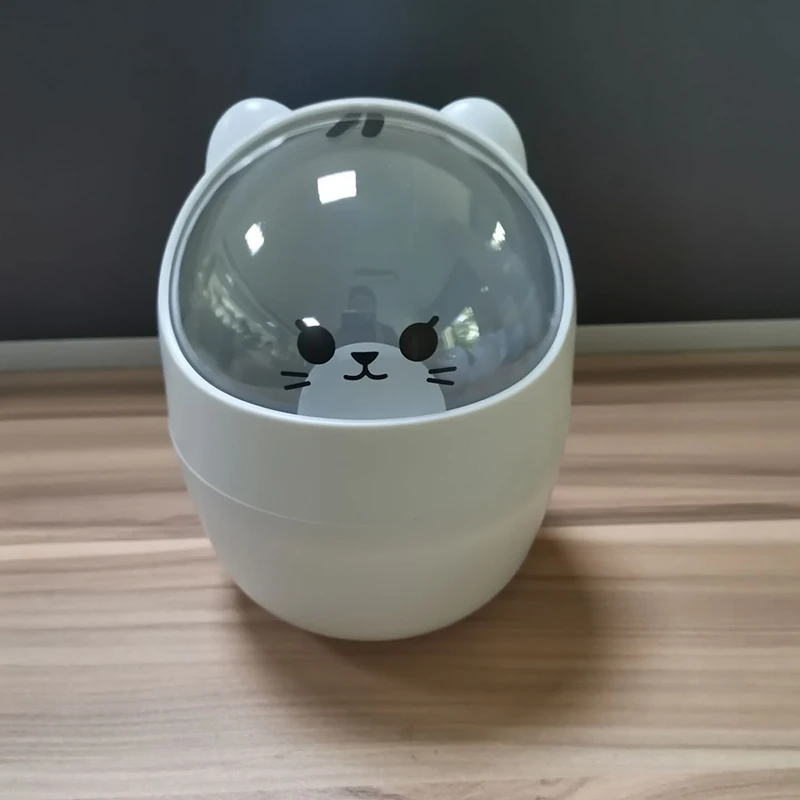 Rocking Lid Design Multifunctional Storage Bin Cute Desktop Cartoon Mini Trash Can Creative Decoration Home Daily Necessities