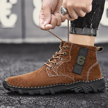 

Men's Martin Boots Chelsea Boots Hiking Shoes Winter Fluff Rubber Sole Lace-up Mid-calf Casual Shoes Men's Snow Boots