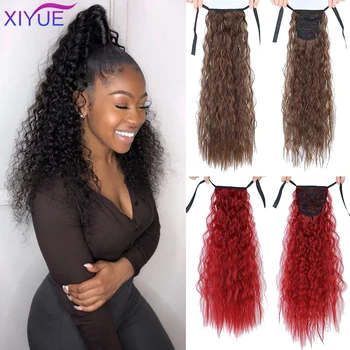 

XIYUE Long Wavy Synthetic Ponytail Hair Extension for Afro Women Synthetic Curly Ponytail Corn Wave Clip in Hairpiece