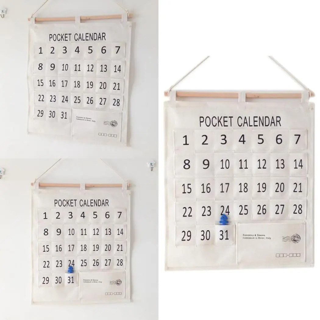 

Hanging Pocket Chart Calendar Home Hanging Cards White Organizer Bags Wall Modern Decor