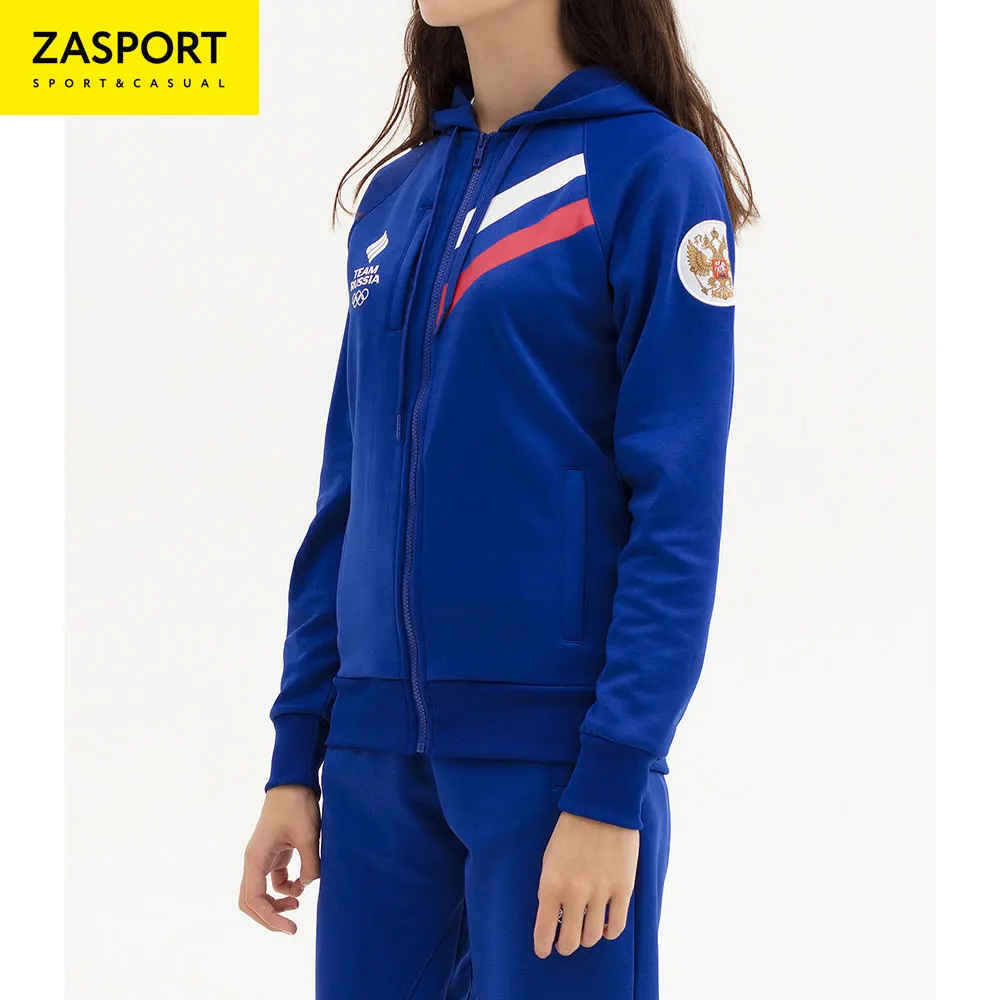 Толстовка Team Russia OFA119-065/001-BLU, женская с капюшоном на молнии синяя