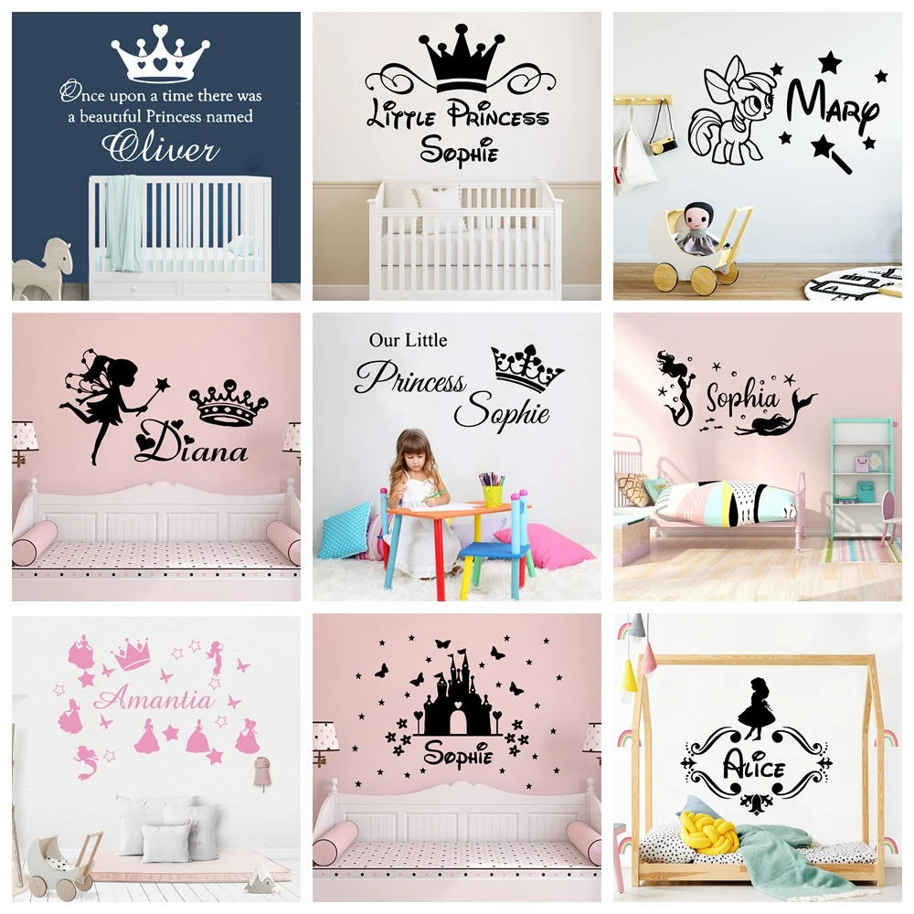 Show Girl Name Wall Decals Princess Custom Vinyl Sticker For Kids Room Decor Baby Stickers Wallpaper | Дом и сад