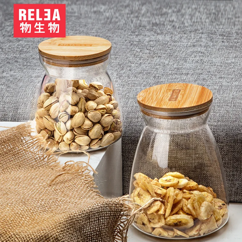 

Relea Glass Jar Tea Leaf Dried Fruit Food shou na ping Kitchen Trapezoid Storage Jar Large Size 1100